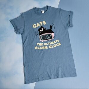 Cat Lady Kitty Alarm Clock Tee Blue Size Small NEVER WORN OR WASHED